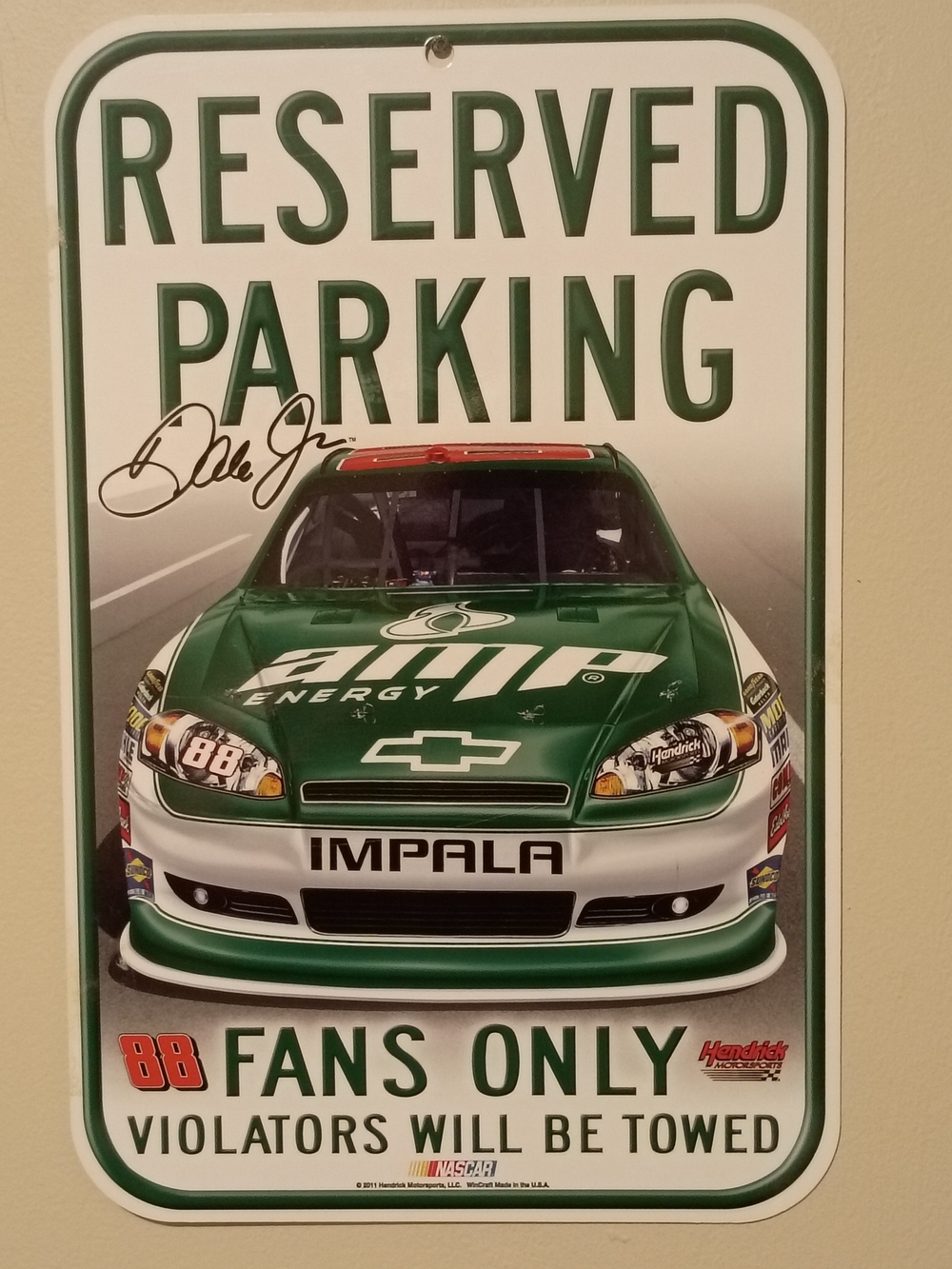 Nascar Green and White "Reserved Parking" Impala Wall Sign